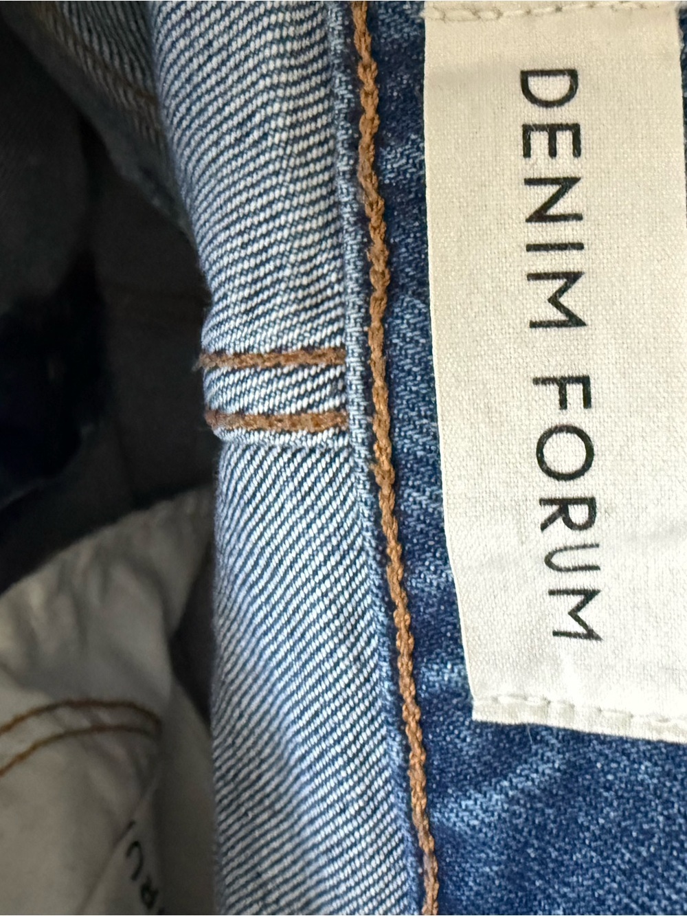 Denim Forum Light Blue Denim Jeans with Tan Stitching The Arlo Highrise Straight - Picture 11 of 14
